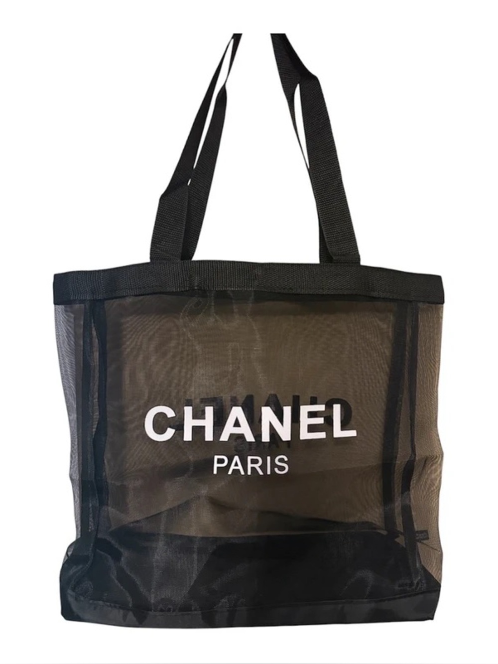 CHANEL Black Mesh CC Logo Tote Shopping Bag